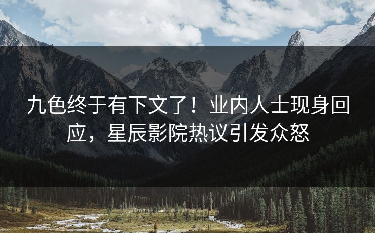 九色终于有下文了!业内人士现身回应,星辰影院热议引发众怒