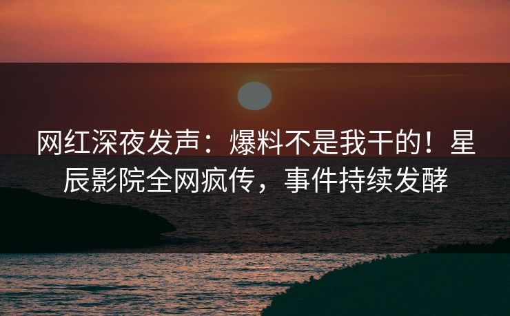 网红深夜发声：爆料不是我干的！星辰影院全网疯传，事件持续发酵