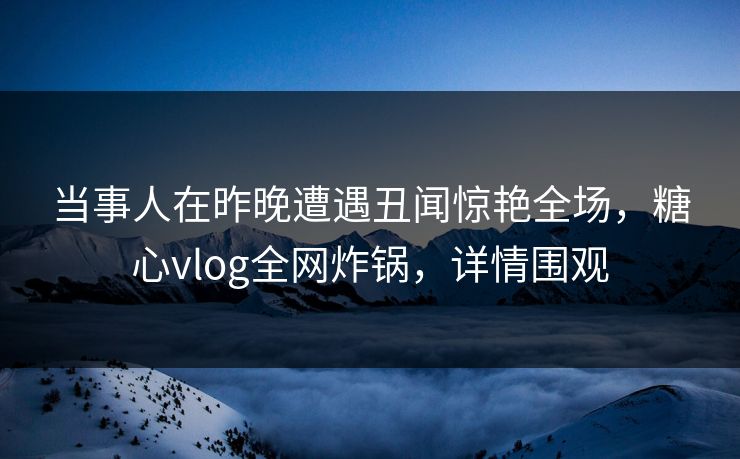当事人在昨晚遭遇丑闻惊艳全场，糖心vlog全网炸锅，详情围观