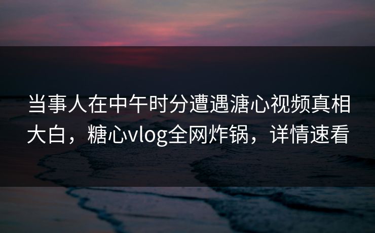 当事人在中午时分遭遇溏心视频真相大白，糖心vlog全网炸锅，详情速看